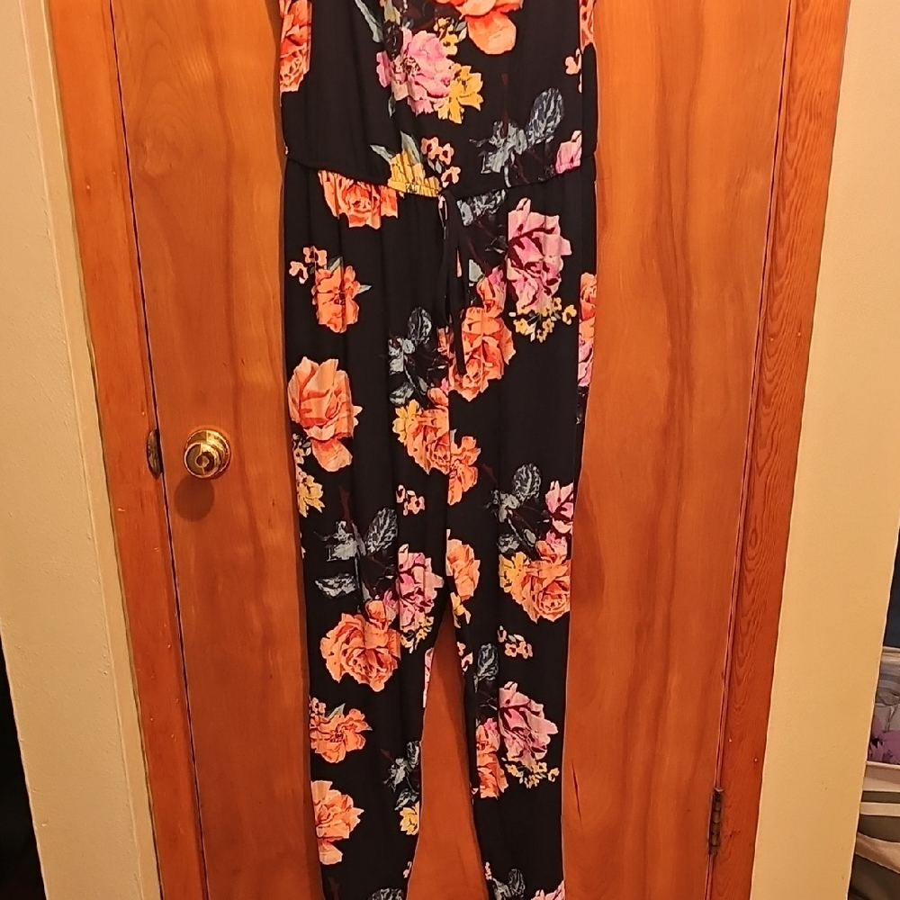 Derek Heart NAVY Jumpsuit with Multicolor Floral Design